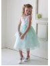 A-line Boat Neck Organza Knee Length Tiered Flower Girl Dress With Decorated Flower Sash